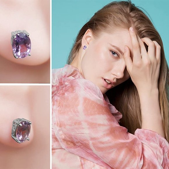 💜 1.43ct Amethyst Earrings - 925 Sterling Silver - Picture 3 of 6